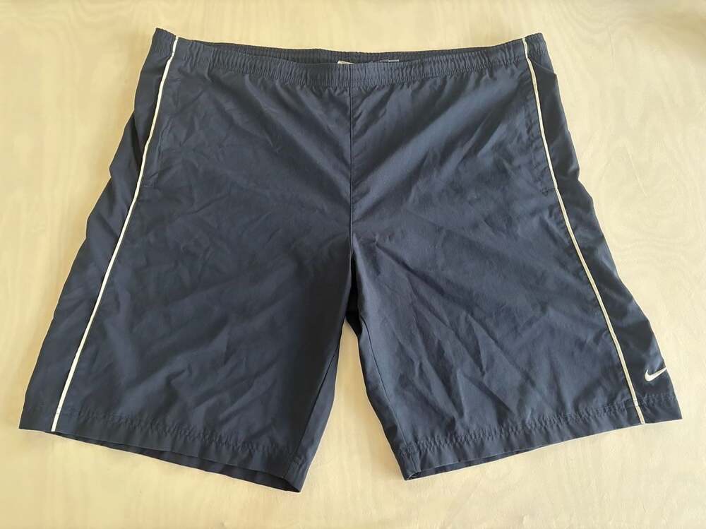 Nike Vintage Y2K Nylon Athletic Shorts Navy Blue with White Piping Men's XL